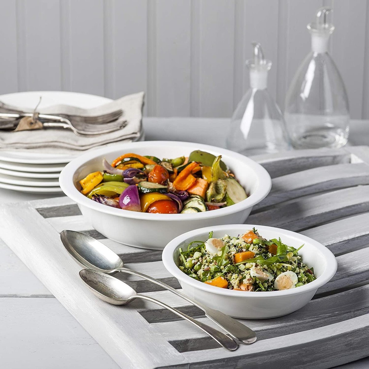 Round Flat Deep Pie Dish, Set of 2, 27cm and 20cm Porcelain Pie Dishes,  White