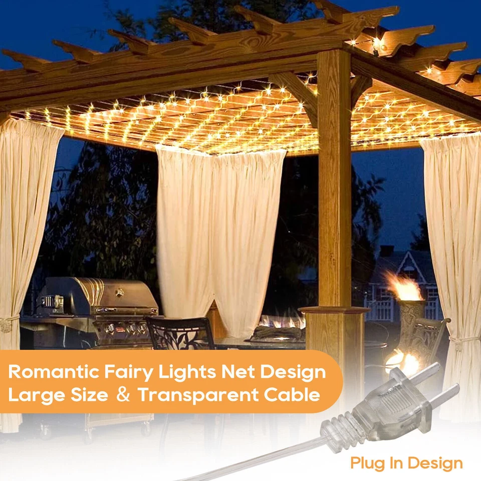 LED Net Mesh Lights Fairy String Curtain Lamp Christmas Party Wedding Xmas Decor - Image 3 of 4