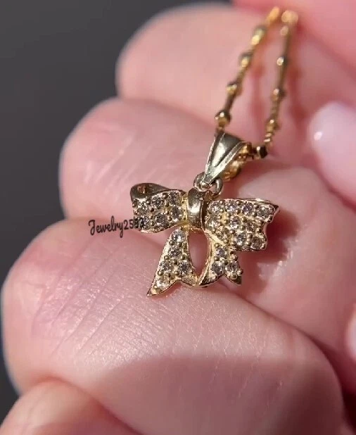 0.50cts Natural Diamond Bow Tie Pendant Gift For Women's In 10k Real Yellow Gold - Image 3 of 4