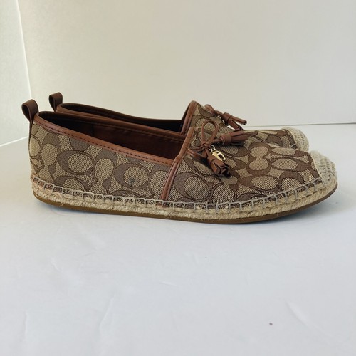 Coach Carson Espadrille Saddle Tassel Jewels Brown Slip On Shoes Women 9.5B - Picture 1 of 8