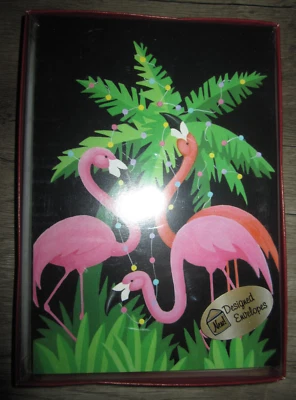 LEANIN’ TREE NEW Leanin' Tree Stephanie Stouffer holiday cards, festive flamingos w palm tree