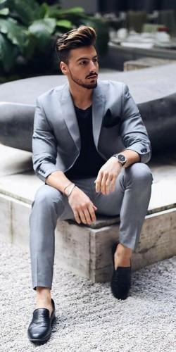 Men Slim Fit Suit Gray 2 Piece Suit 
