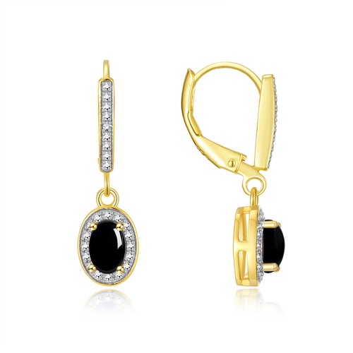 Pendientes colgantes enchapados en oro amarillo RYLOS - piedras preciosas ovaladas y diamantes - 6x4 mm - Imagen 19 de 31