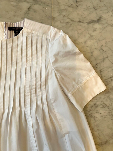 LOUIS VUITTON WHITE COTTON PLEATED DRESS with PURPLE STRIPES INNER FACINGS-SZ 38 - Picture 4 of 19