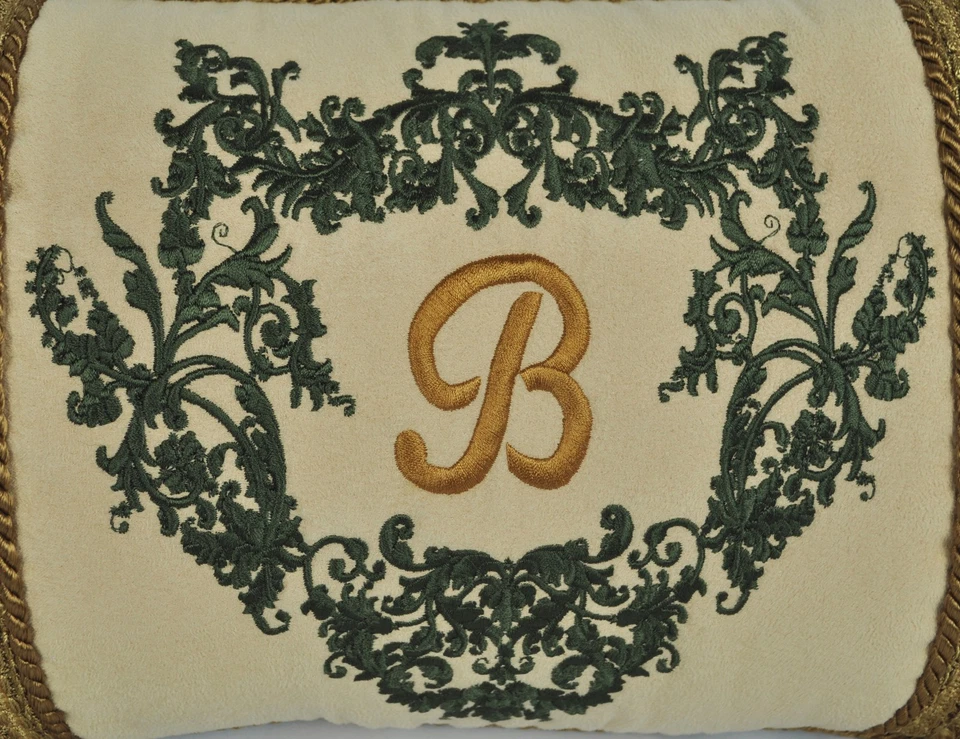 Personalized Embroidered Pillow made w Cream Faux Suede & Green Gingham Fabric - Image 3 of 4