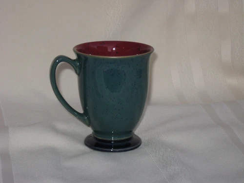Denby Langley Harlequin Footed Mug Dark Green / Burgundy Red  England  1 Mug