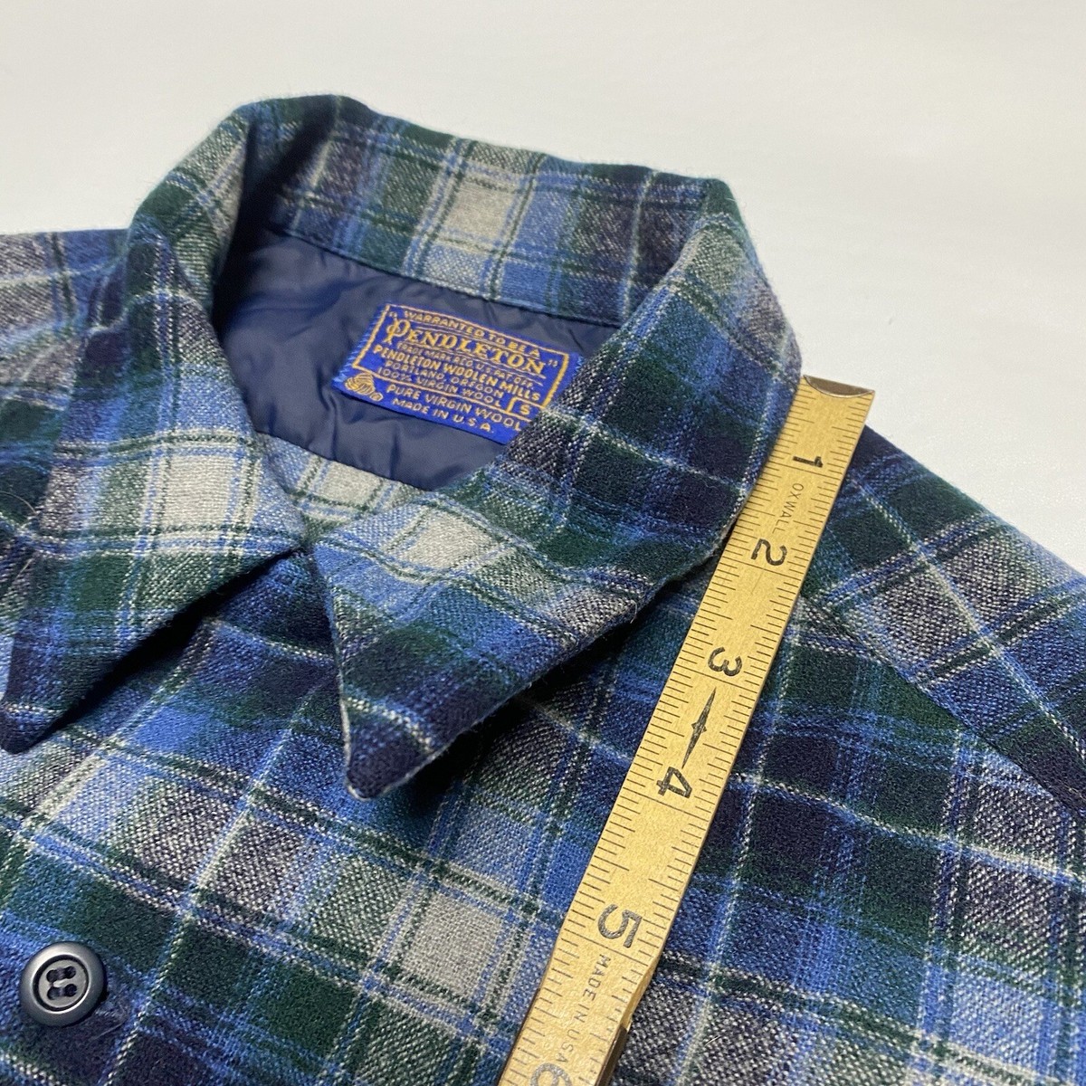 VTG Pendleton Board Plaid Wool USA Shirt Multicolor S Blue Green