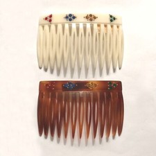 Vintage Hair Side Comb Pin Women Red Blue Yellow Green Crystals Made in France