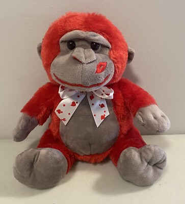11'' Plush Red Monkey Kiss On Cheek Valentine's Day HK Toys