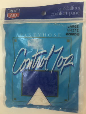 Rite Aid Pantyhose Control Top large white sandlefoot Vintage Made In USA