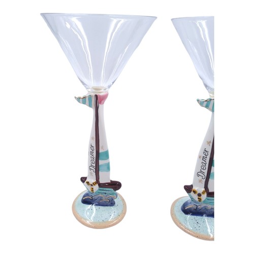 Vidrio artístico Blue Sky Heather Goldminc Martini Glasses Dreamer Velero 2009 - Imagen 3 de 9