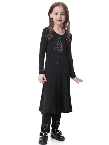 Kids Abaya Muslim Prayer Maxi Dress Girls Pants Robe 2-Piece Set Islamic Kaftan - Picture 57 of 60