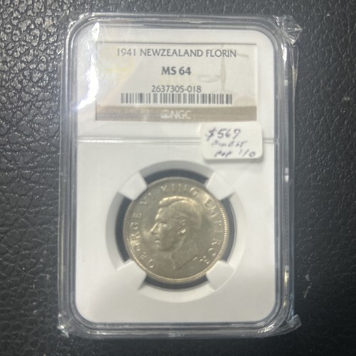1941 NEW ZEALAND SILVER FLORIN NGC MS64 PQ MAC FINEST GRADE & SPOTLESS *