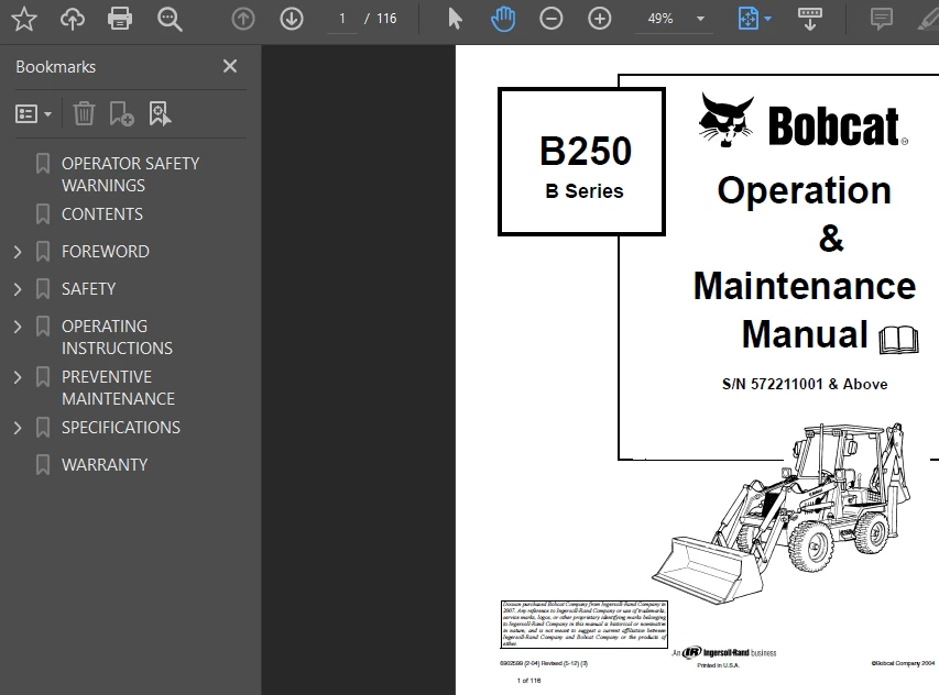 BOBCAT B250 BACKHOE LOADER OPERATORS OWNERS SERVICE REPAIR SHOP MANUAL PDF USB - Image 4 of 4