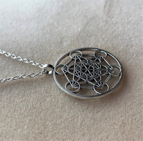 Large Metatron Archangel Cube 13 Kabbalah Sacred Geometry Pendant 28" Long Chain - Picture 2 of 6
