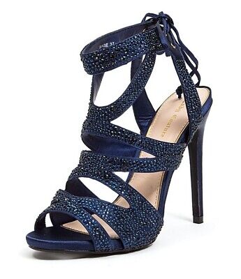 Lady Couture Women's Babe Embellished Fabric Strappy Heels Navy 