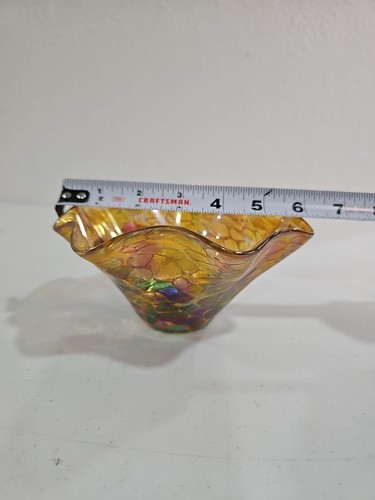 Glass Eye Studios Art Glass Ciotola Onda Iridescente Soffiata a Mano 3”H x 6”W - Foto 9 di 9