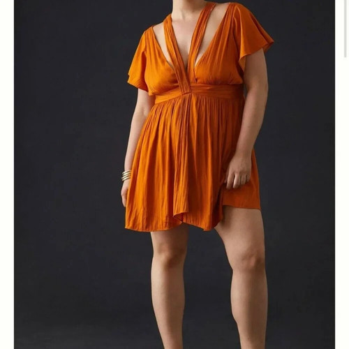 Anthropologie Deep V-Neck Vibrant Mini Dress Cocktail Party size 14 nwt