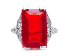 4.06CT Rectangle Shape Red Ruby & Shiny CZ Solitaire Style Proposal Ring For Her