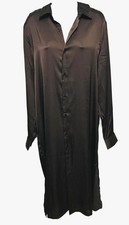 ASOS DESIGN Black Satin Long Sleeve Shirt Dress Size Minimalist 90s Chic Large