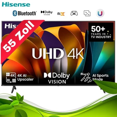 Hisense 55A6N 55 Zoll Smart TV Fernseher HDR 4K UHD AI Upscaler Netflix Dolby