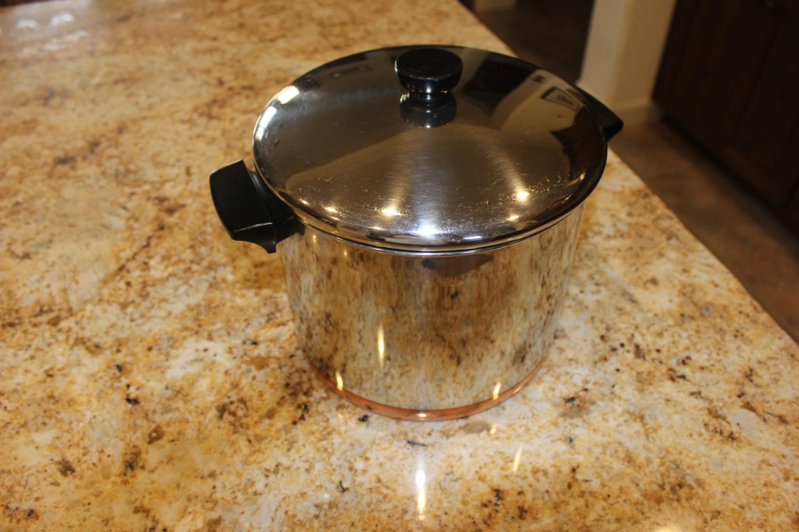 1801 REVERE WARE 8 Qt Stock Pot & Lid Copper Bottom Clinton ILL Clean