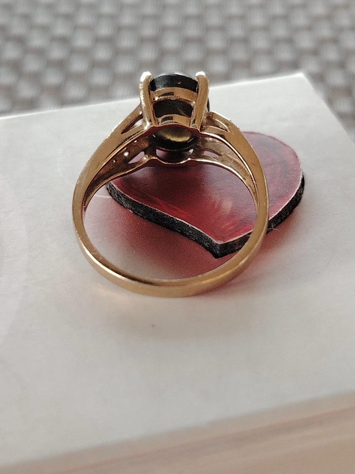 Schwarzer Sternsaphir Saphirring, Goldring 375er Gold, Zertifikat - Bild 3 von 4