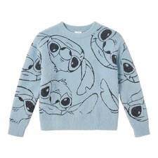 Disney Kids L Blue Stitch Crewneck Sweater Lilo Stitch Character Pullover