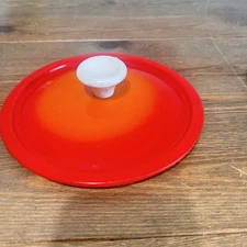 Vintage Descoware Flame Orange #18 Cast Iron Lid with White Knob