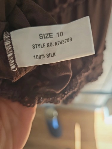 Linea Boho/y2k Style Chocolate Ruffle Maxi Skirt, 100% Silk,size 10 - Picture 6 of 6
