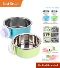 Durable No-Spill Hanging Dog Bowl Set - 2 Removable Bowls for Pets, Blue  Green