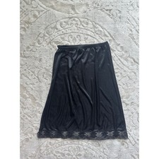 Vintage Black Half Slip Skirt Lace Hem Sz XS 18  Length Nylon Satin Look