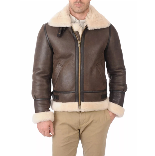 Schott Type B-3 Flight Mouton Bomber Leather Jacket Sheepskin Brown - Picture 2 of 5