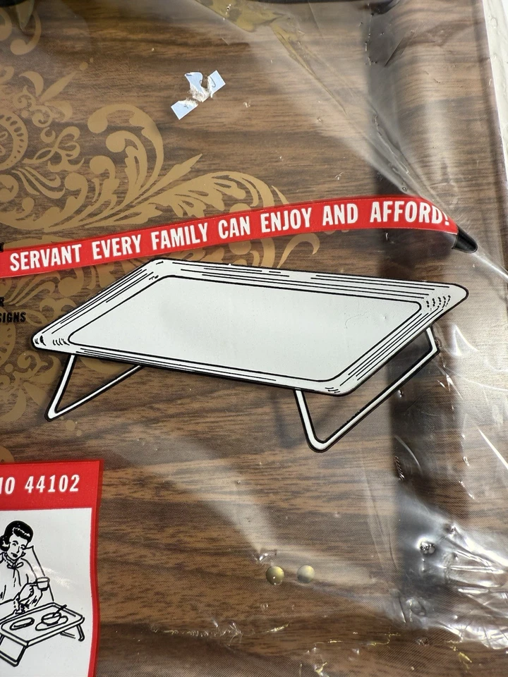 Vtg New Retro TV Tray Folding Legs Lap Tray Brown Gold Flour De Lis 1970s MCM - Image 3 of 4