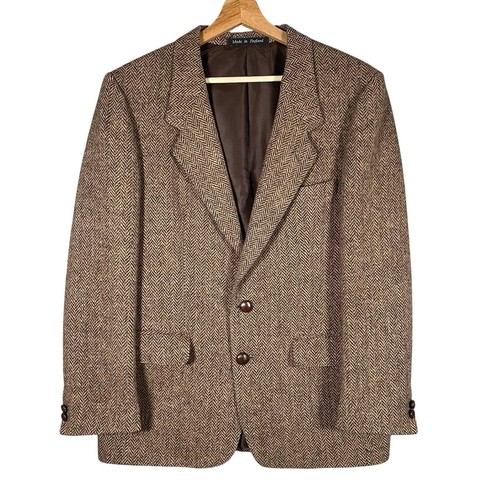 Harris Tweed Cheval Castletex Sport Mantel 39 S braun Fischgrät Slim Fit 2 Knopf - Bild 2 von 16