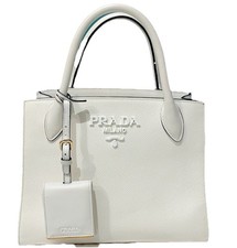 Authentic Prada White Saffiano Leather Tote Bag Top Handle Crossbody Strap