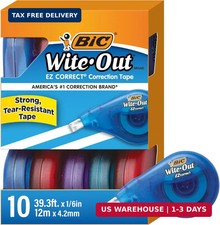 BIC Wite-Out EZ Correct Tear-Resistant Correction Tape with 39.3 ft of Tape, 10-