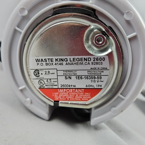 Waste King Food Waster Disposer Garbage Disposal Legend Series 2600 1/2 HP - Picture 5 of 7