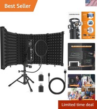 Studio Recording Microphone Isolation Shield with Pop Filter and Metal Tripod...