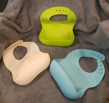 Lot of 3 Silicone Baby Bibs Waterproof Food Catcher Adjustable Soft Toddler