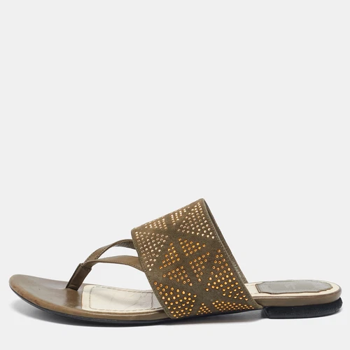 Sandales plates Dior en cuir et daim vert ornées pointure 39