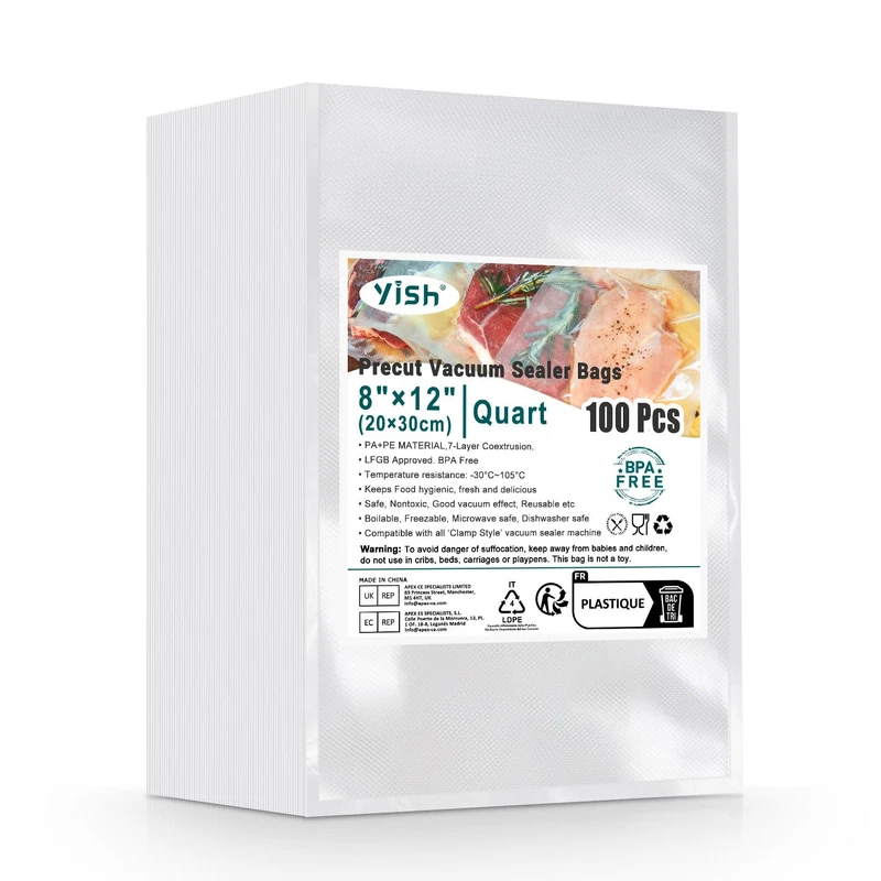 Yish Vacuum Sealer Bags 100 Quart 812 Precut Bags For Food Saver Commercial