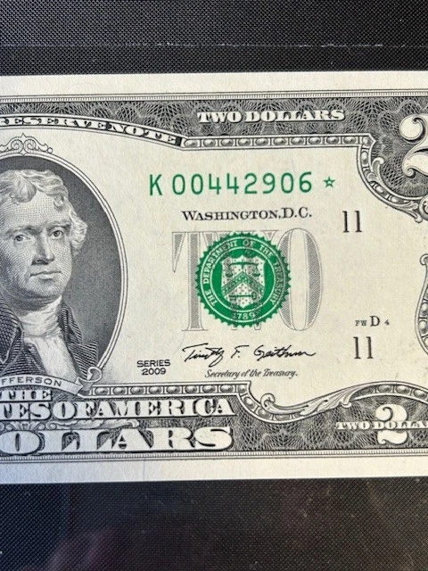 (3) Two Dollar Star Note Double 0s Fancy Serial Number 2009 Series Consecutive - Image 4 of 4