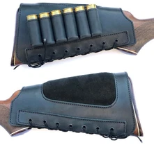 Straight Butt Stock Leather Cover Shotgun Ammo Shell Holder Cheek Rest Padded