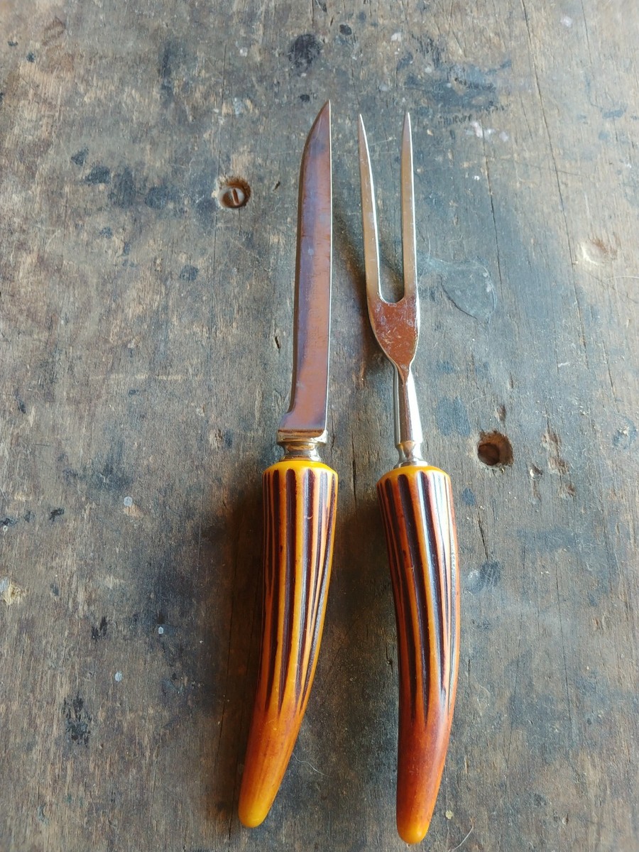 Vintage Regent Sheffield England Knife Fork Carving Set With Faux