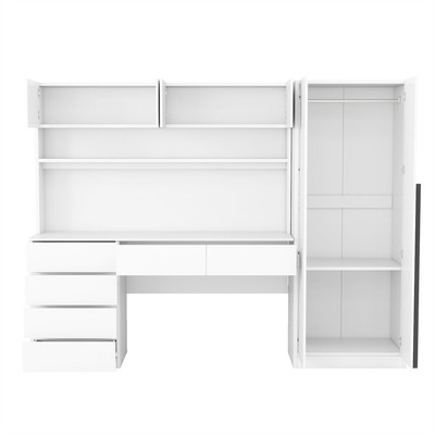 Wooden Large Storage Desk Wardrobe with 6 Drawers & Shelves For Bedroom