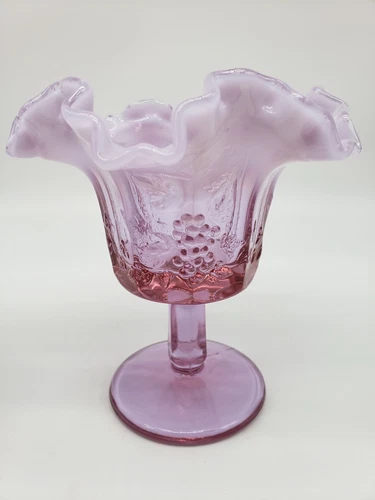 Fenton Purple Opalescent Compote Set of 2. Grapes and Leaves.