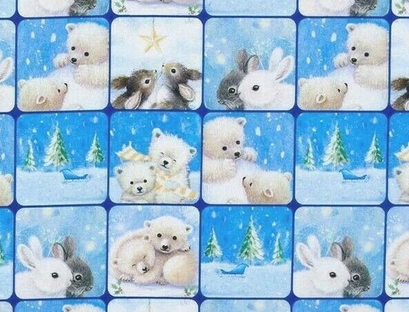 TELA A CUADROS WOODLAND CUTIES OSO POLAR CONEJITOS SARAH VERANOS POR YARDA Foto 2 de 3