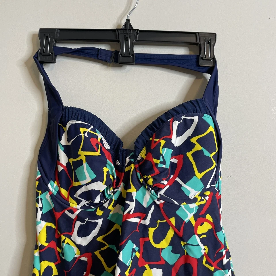 Sujetador con aros catalina para mujer estampado geométrico azul marino halter tankini talla M Foto 2 de 4