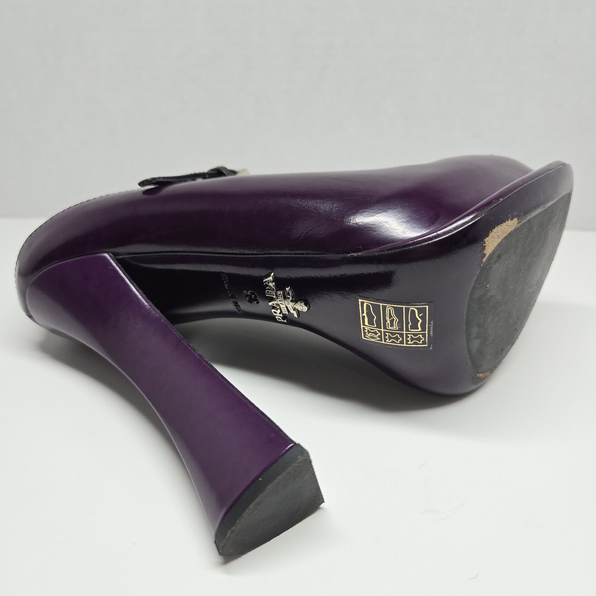 Prada Purple Black Patent Leather Strap Maryjane Heels Size EU 35